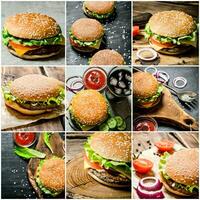 comida collage de hamburguesa . foto