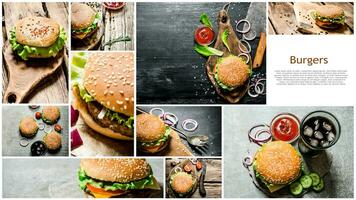 comida collage de hamburguesa . foto