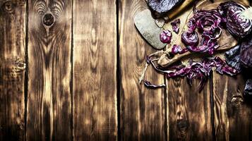 Fresh cabbage chopped. On wooden background. photo