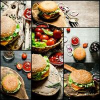 Food collage of burger . photo