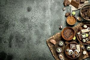 Chocolate sweets with cocoa powder. photo