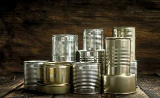 Food in tin cans. photo