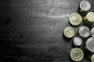 Tin cans with food. photo