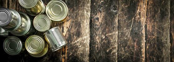 Food in tin cans. photo