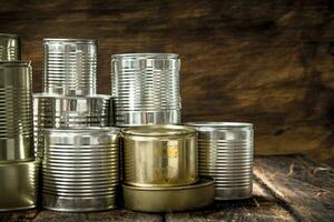 Food in tin cans. photo