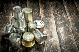 Food in tin cans. photo