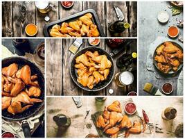 Food collage of chicken wings . photo