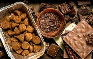 Different kinds of chocolate, truffles photo