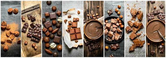 Food collage of chocolate . photo