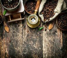 Coffee background. Fresh coffee with beans. photo