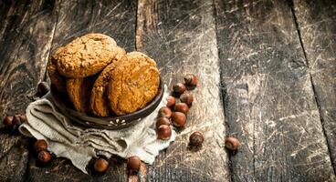 Oatmeal cookies with nuts. photo