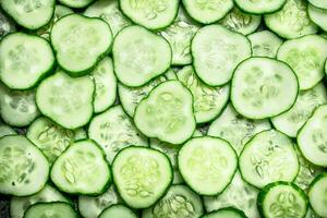 slices of fresh cucumbers . photo