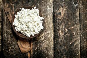 Fresh cottage cheese in a bowl. photo