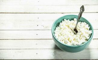 Cottage cheese from fresh milk in a bowl. photo