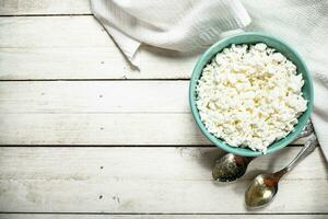 Cottage cheese from fresh milk in a bowl. photo