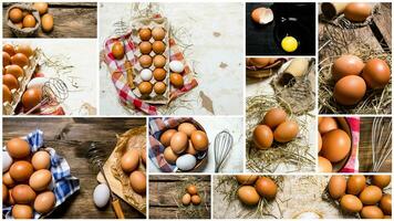 comida collage de pollo huevos . foto