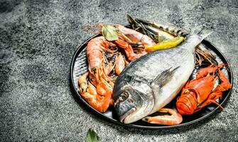 Fresco mariscos, dorado y camarón. foto