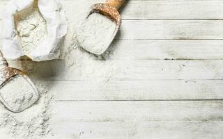 Flour in bag with a shovel. photo