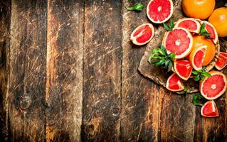 Grapefruit slices in a basket. photo