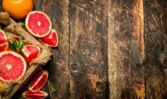 Fresh grapefruit in an old box. photo