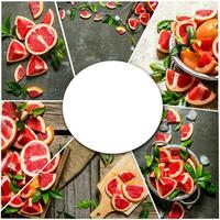 Food collage of fresh grapefruit . photo