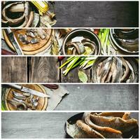 Food collage of herring . photo