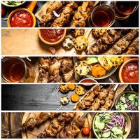 Food collage of shish kebab . photo