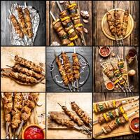 Food collage of shish kebab . photo