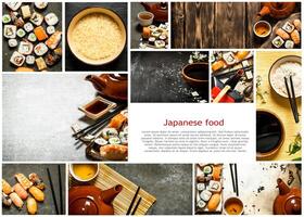 comida collage de Japón alimento. foto