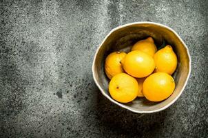 Ripe lemons in the old bucket. photo