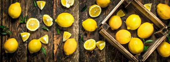 Fresh lemons in an old box. photo