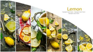 Food collage of fresh lemon. photo