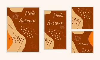 Vector autumn background. Abstract poster with orange brown autumn colors. Boho style flyer.