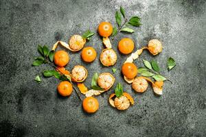 Fresh tangerines with leaves. photo