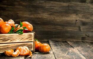 Ripe mandarins in an old box. photo