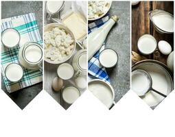 Food collage of dairy products . photo