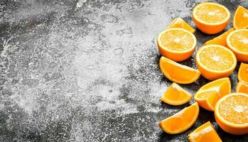 Ripe slices of oranges . photo