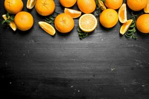 Fresh oranges with leaves. photo