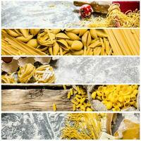 Food collage of italian pasta . photo