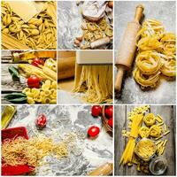 Food collage of italian pasta . photo