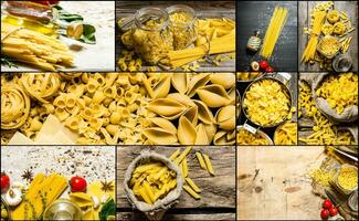 Food collage of italian pasta . photo