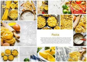 Food collage of italian pasta . photo