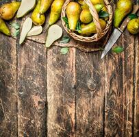 Fresh pears in the basket. photo