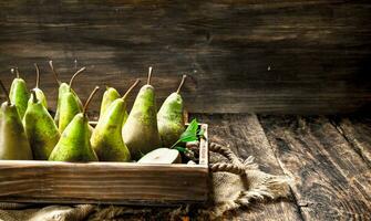 Fresh pears on an old tray. photo