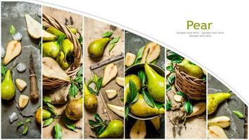 Food collage of fresh pears. photo