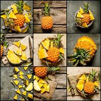 Food collage of fresh pineapple. photo