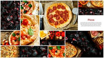 Food collage of pizza on coals . photo