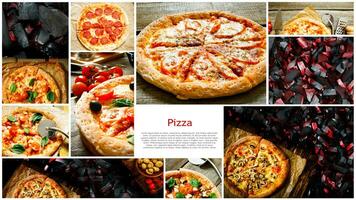 Food collage of pizza on coals . photo