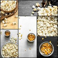 Food collage of popcorn. photo