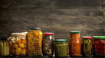 Various preserve vegetables and mushrooms. photo